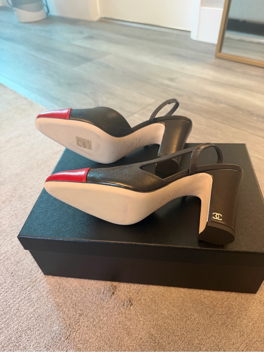 CHANEL COCO 90MM SLINGBACK Brown Leather with Red Cap Toe - Picture 8 of 9